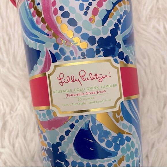 LILLY PULITZER Reusable cold drink‎ Tumbler Featured in Ocean Jewels 20 ounces - Picture 3 of 5
